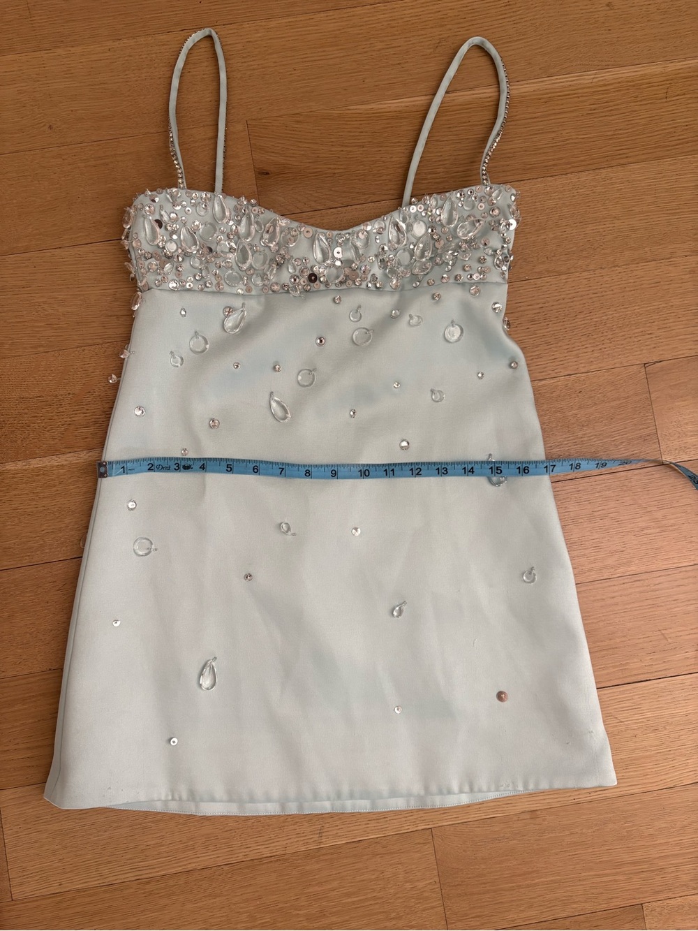RETROFÊTE Lorelei Dress - Mint Embellished Satin Mini Dress - Picture 5 of 8